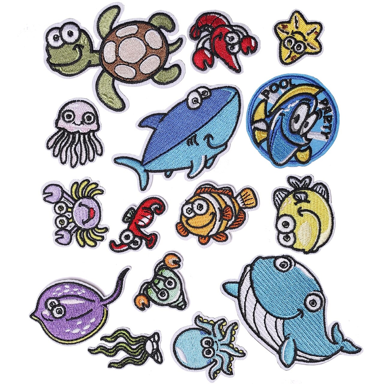 15 Pieces Ocean Animal Embroidered Iron on Patch, Iron on Patches Set, Sew On/Iron on Patch Applique for Clothes, Dress, Hat, Jeans, DIY Accessories